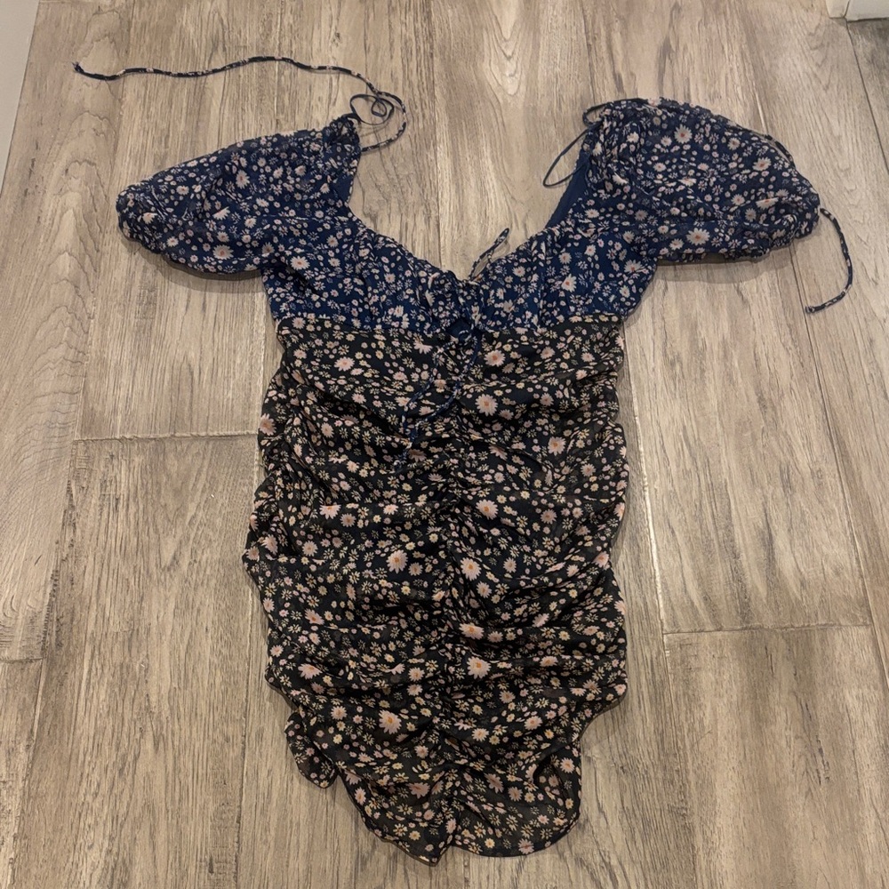 Free People Blue and Black Floral Dress
